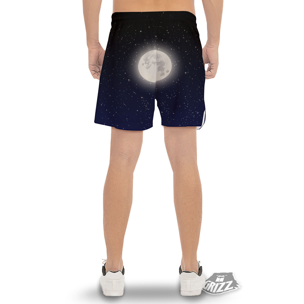Full Moon And Night Stars Print Men's Gym Shorts-grizzshop