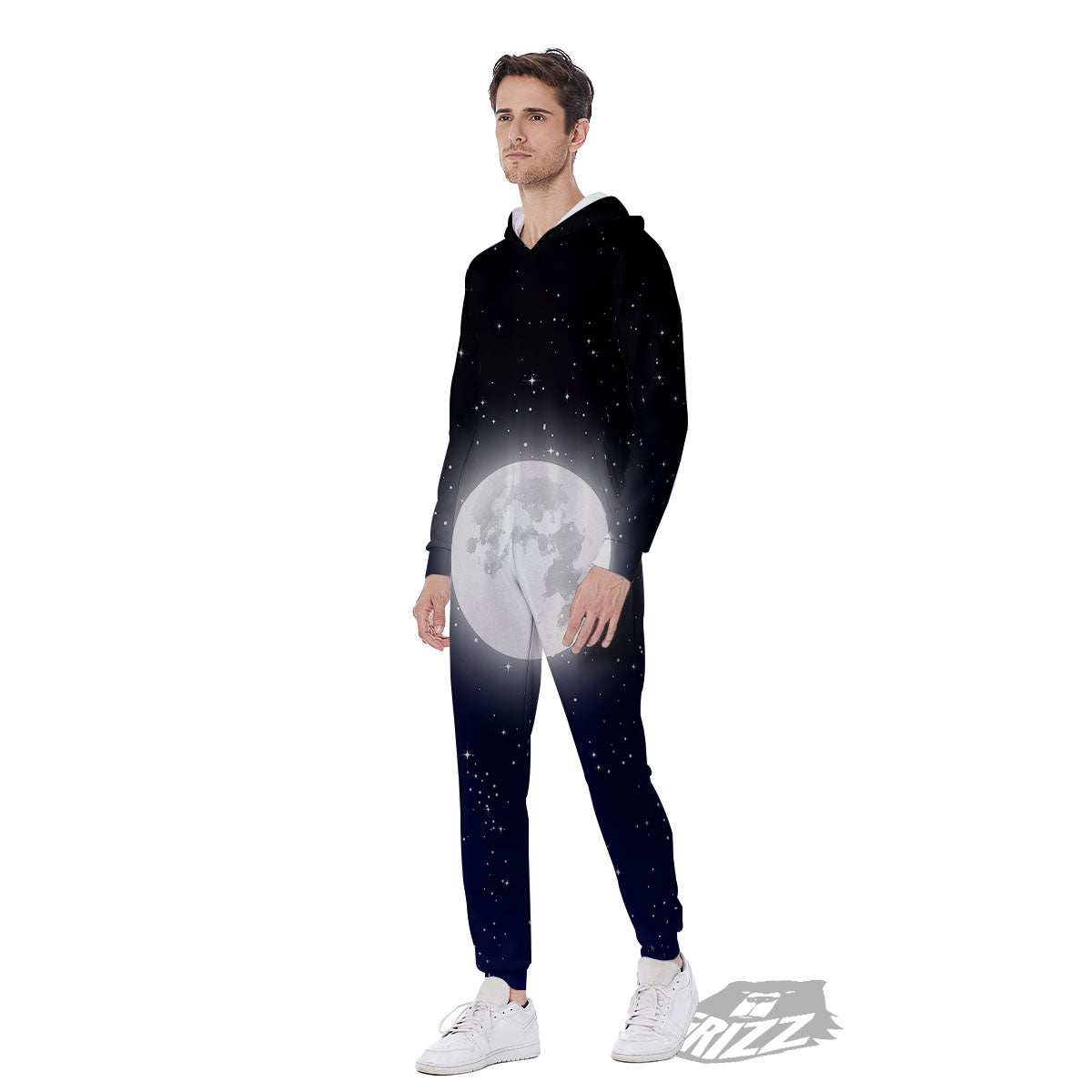 Full Moon And Night Stars Print Men's Jumpsuit-grizzshop