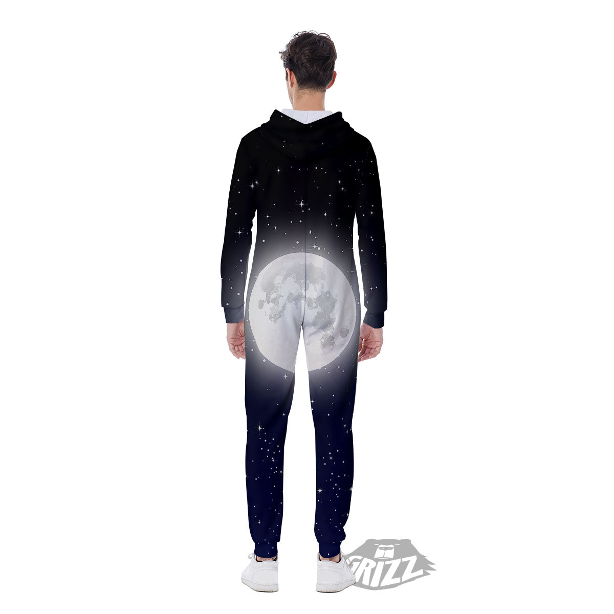 Full Moon And Night Stars Print Men's Jumpsuit-grizzshop