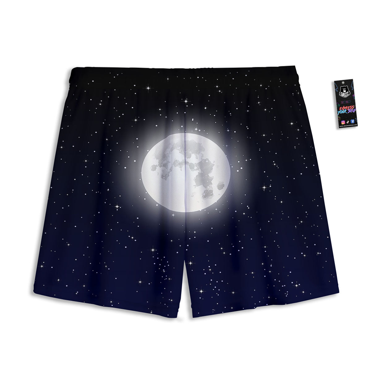Full Moon And Night Stars Print Mesh Shorts