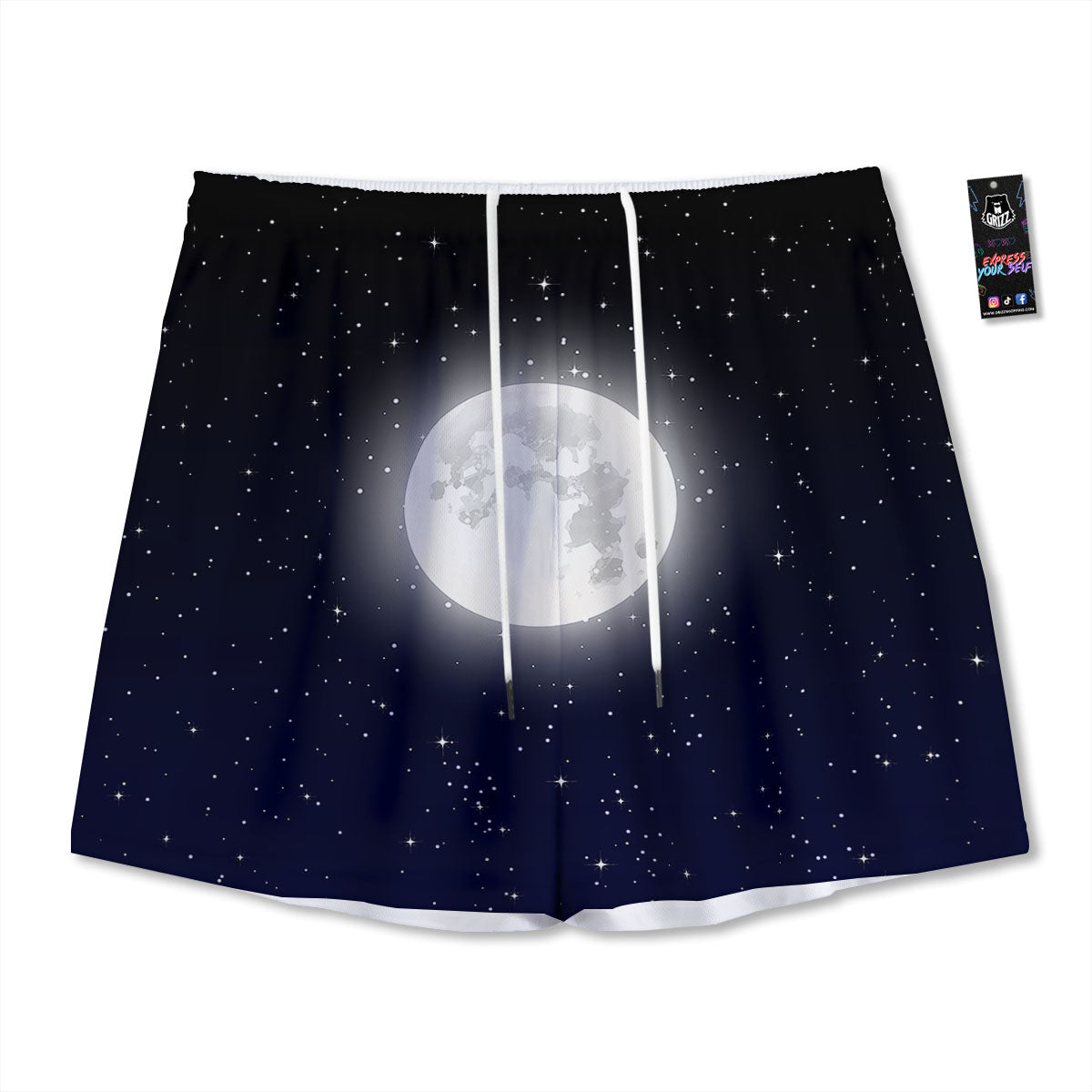Full Moon And Night Stars Print Mesh Shorts
