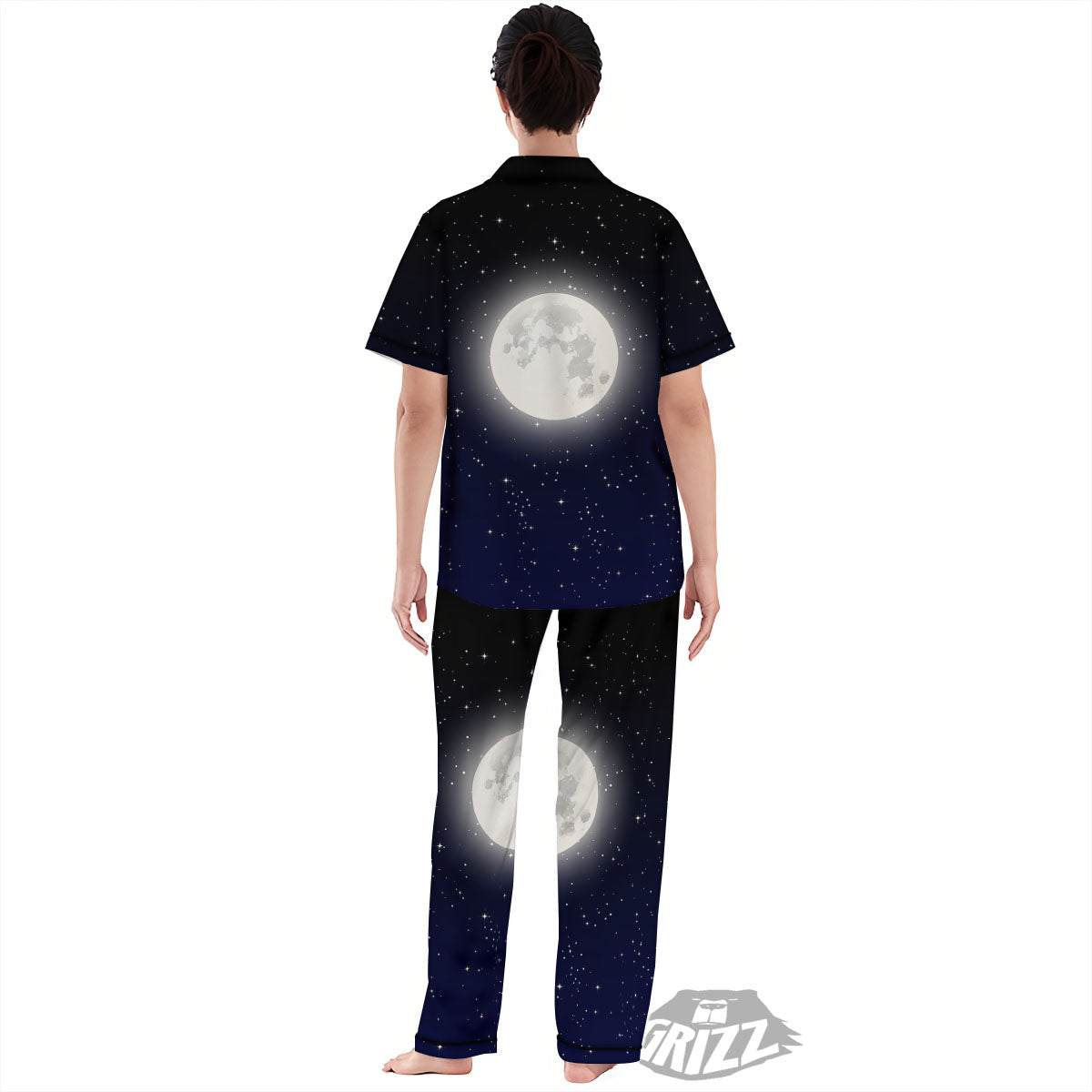 Full Moon And Night Stars Print Women's Pajamas Set-grizzshop