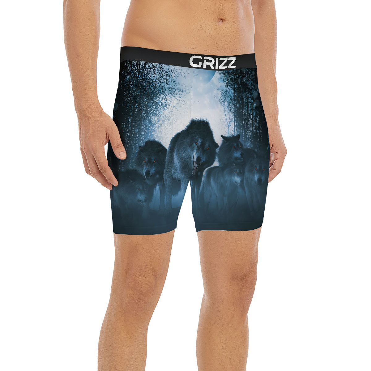 Full Moon And Wolf In The Forest Print Boxer Briefs-grizzshop