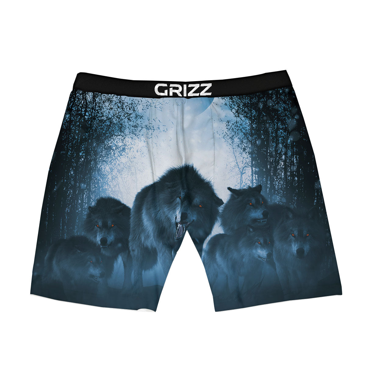 Full Moon And Wolf In The Forest Print Boxer Briefs-grizzshop