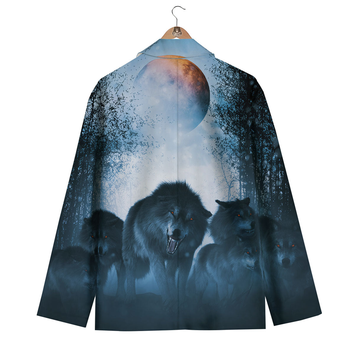 Full Moon And Wolf In The Forest Print Men's Blazer-grizzshop