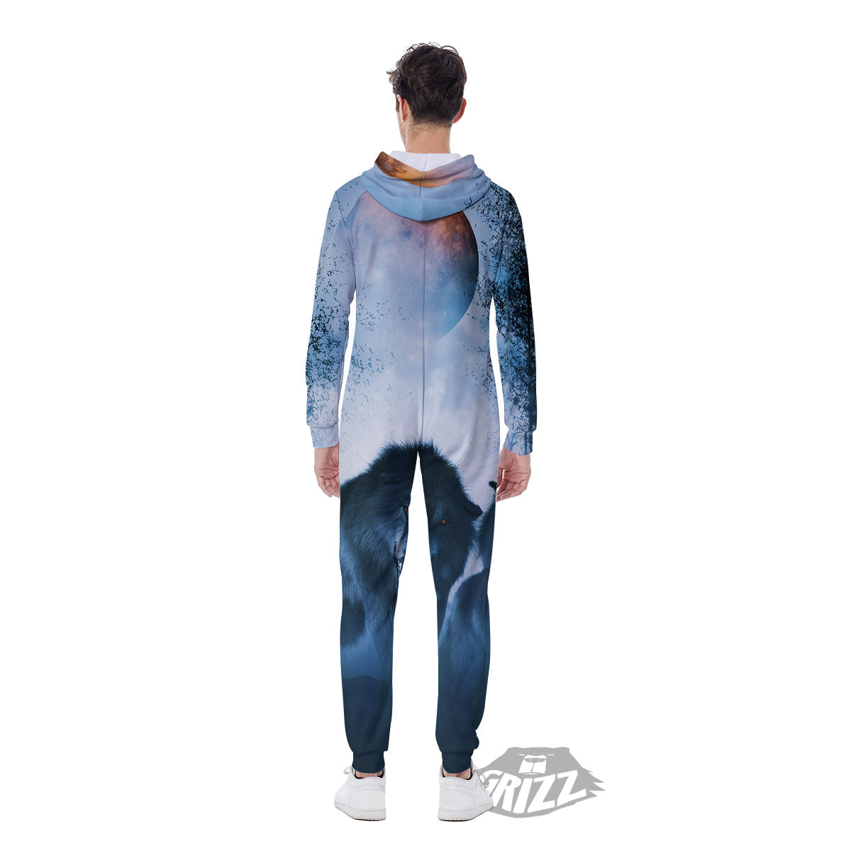 Full Moon And Wolf In The Forest Print Men's Jumpsuit-grizzshop