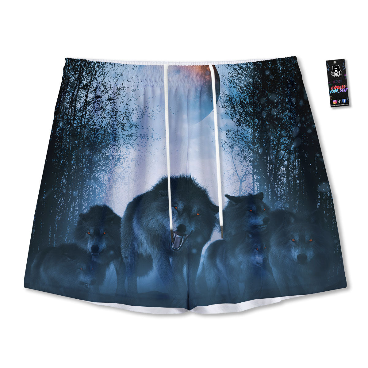 Gold Crown Print Pattern Mesh Shorts