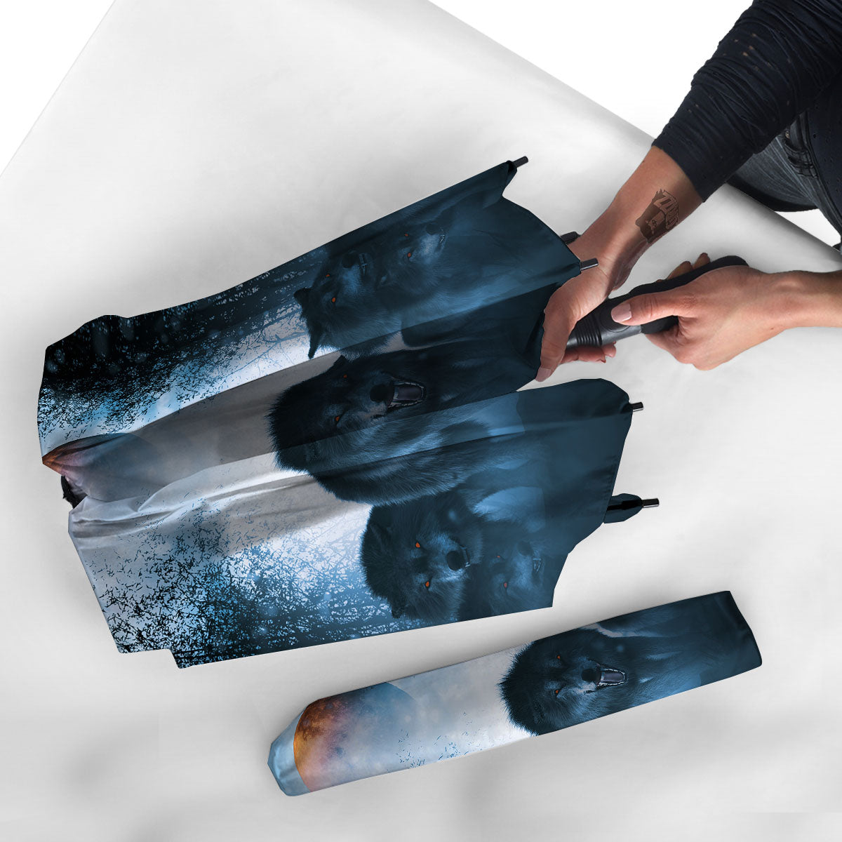 Full Moon And Wolf In The Forest Print Umbrella-grizzshop