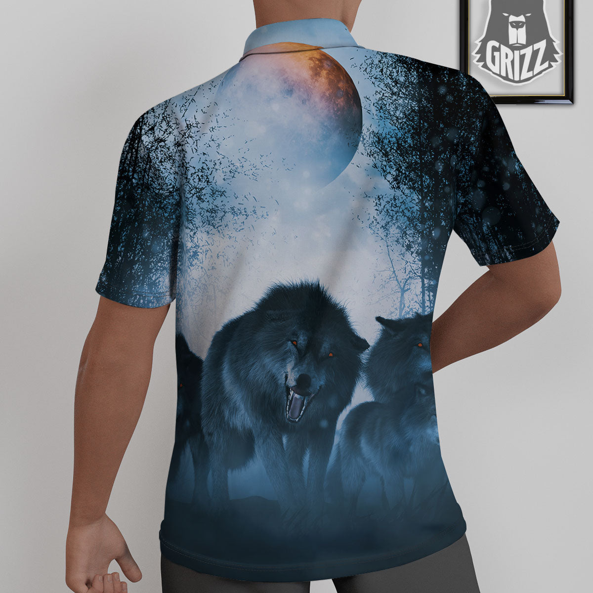 Full Moon And Wolf In The Forest Print Untucked Shirts-grizzshop