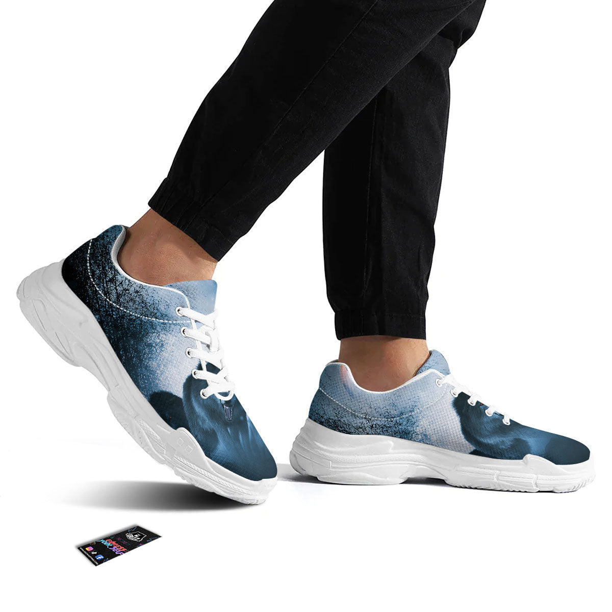 Full Moon And Wolf In The Forest Print White Chunky Shoes-grizzshop
