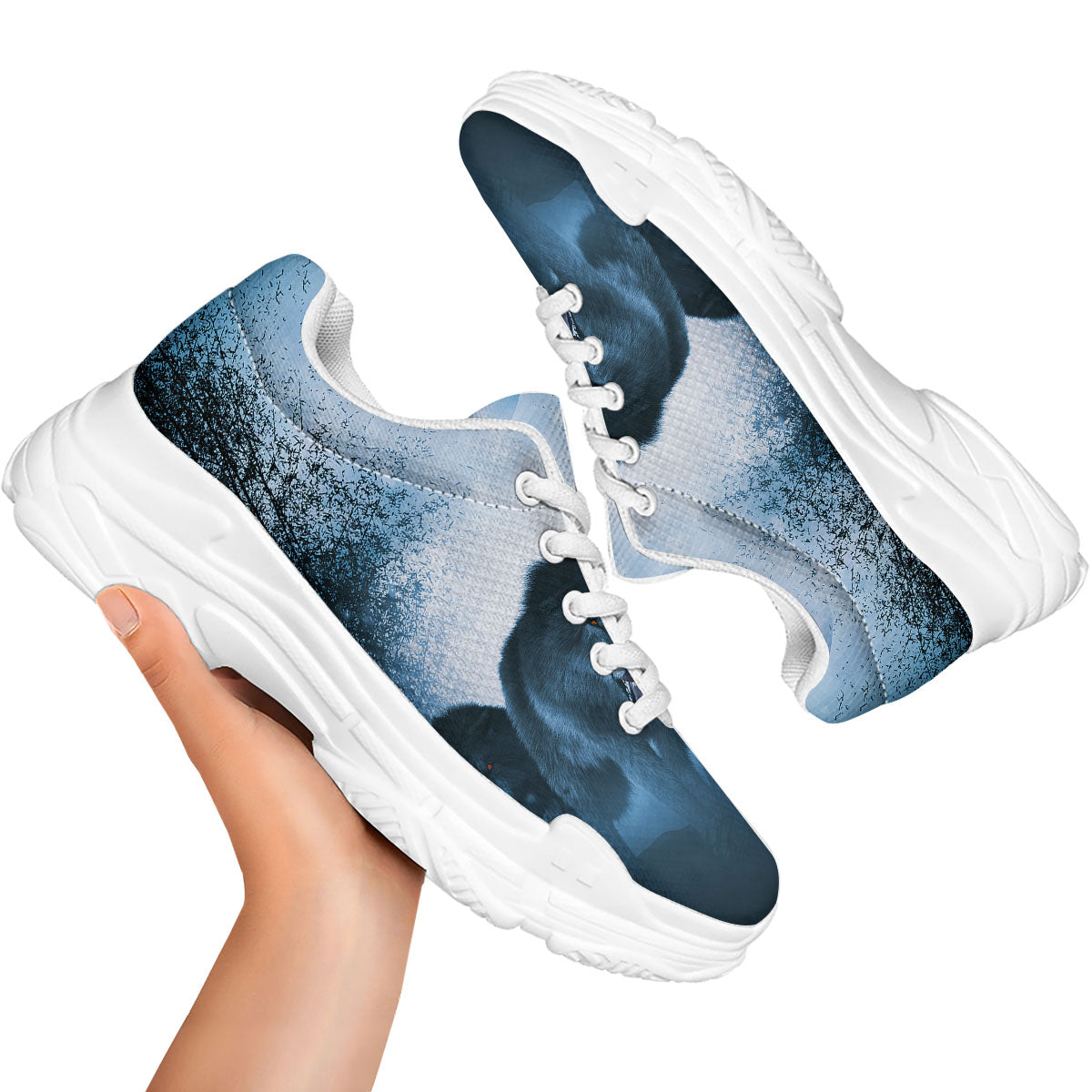 Full Moon And Wolf In The Forest Print White Chunky Shoes-grizzshop