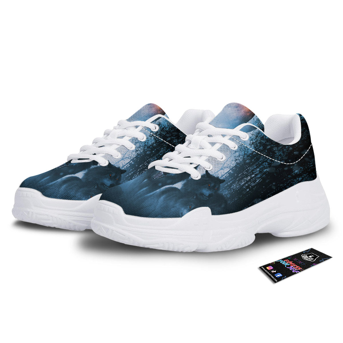 Full Moon And Wolf In The Forest Print White Chunky Shoes-grizzshop