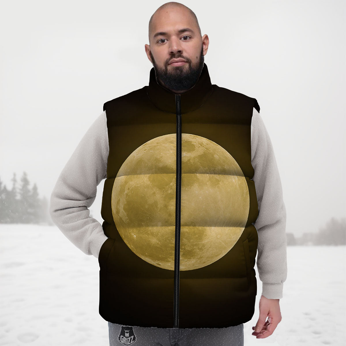Full Moon Night Sky Print Down Vest