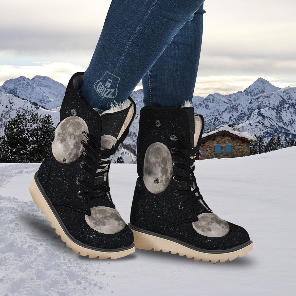 Full Moon Print Snow Boots-grizzshop