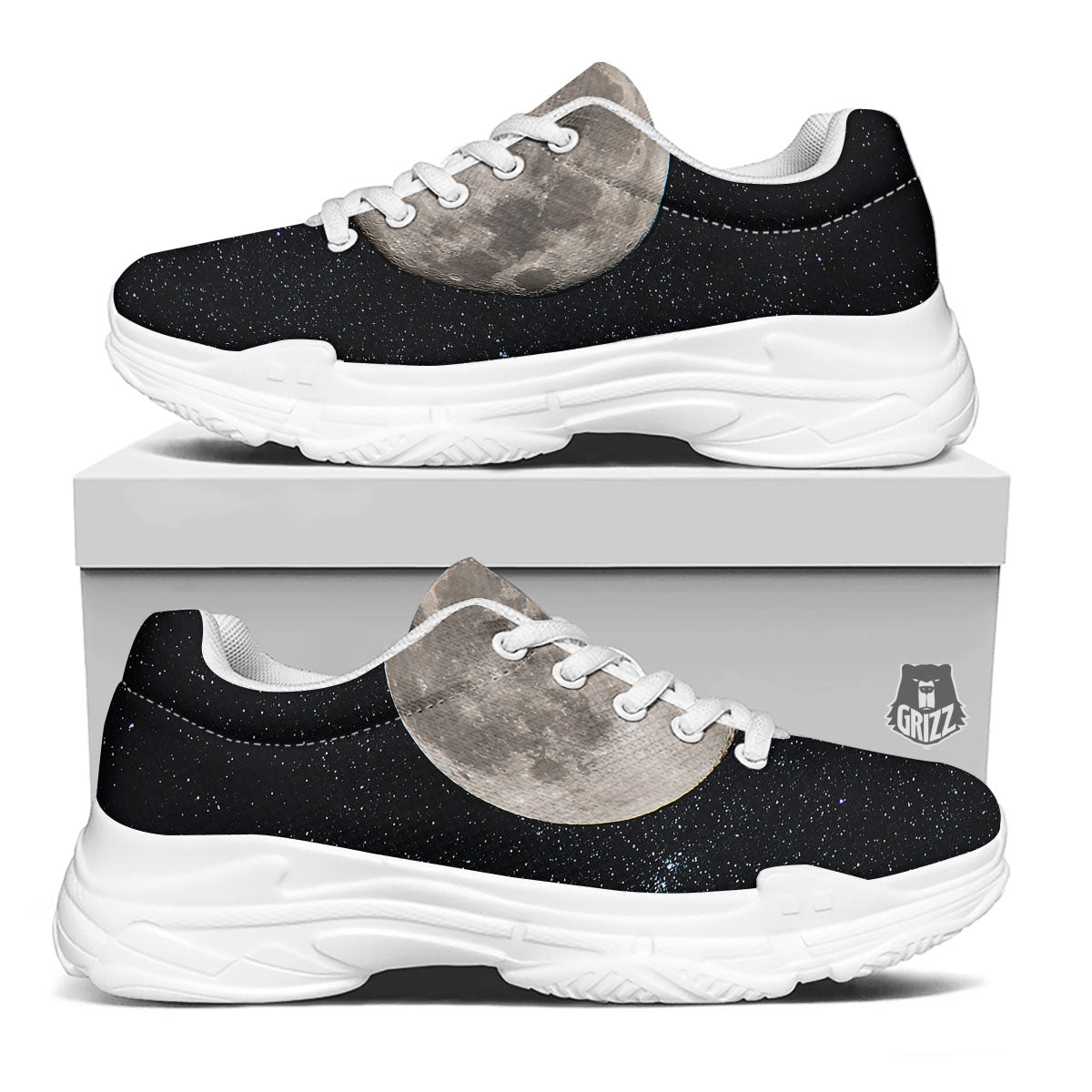 Full Moon Print White Chunky Shoes-grizzshop