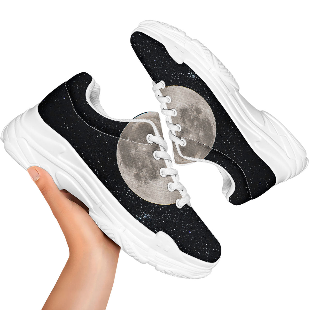 Full Moon Print White Chunky Shoes-grizzshop