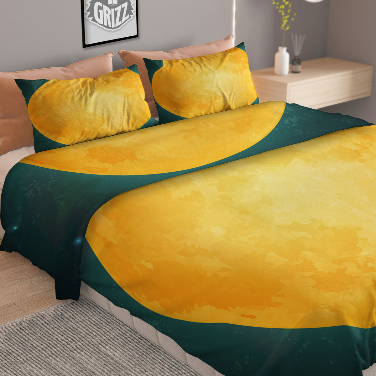 Full Moon Yellow Print Duvet Cover Bedding Set
