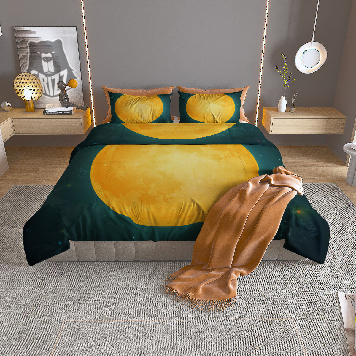 Full Moon Yellow Print Duvet Cover Bedding Set