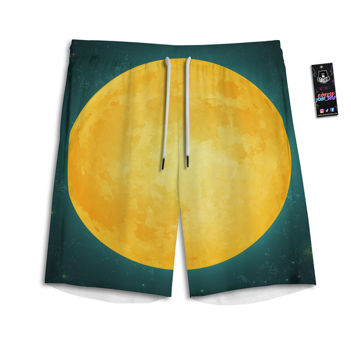 Full Moon Yellow Print Men's Athletic Shorts