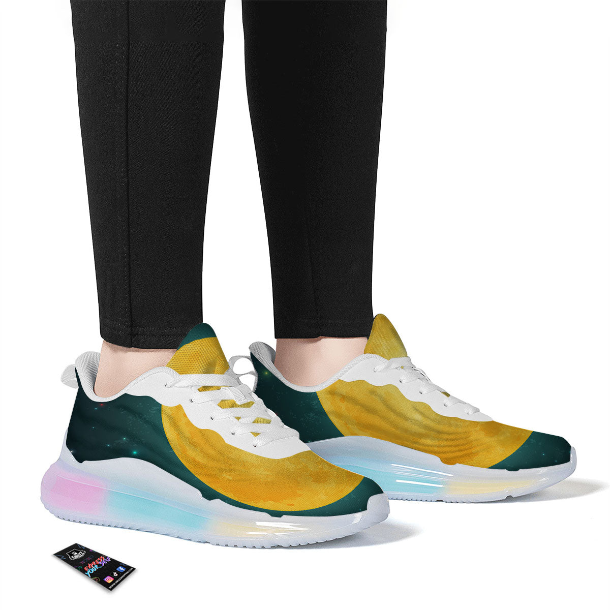 Full Moon Yellow Print Running Sneakers-grizzshop