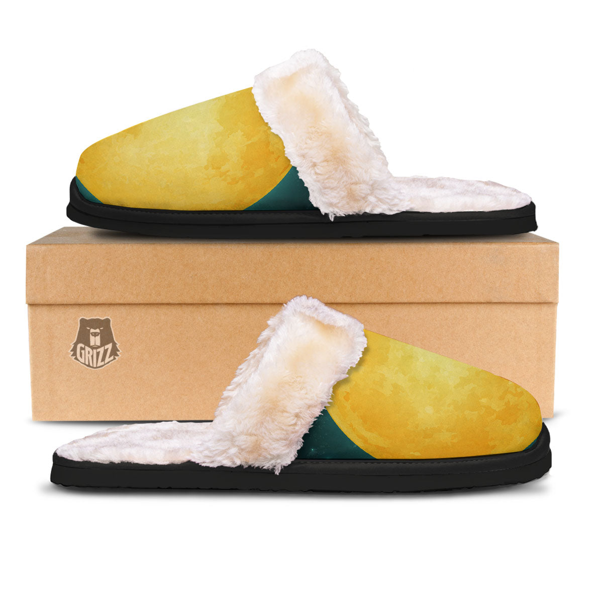 Full Moon Yellow Print Slippers-grizzshop