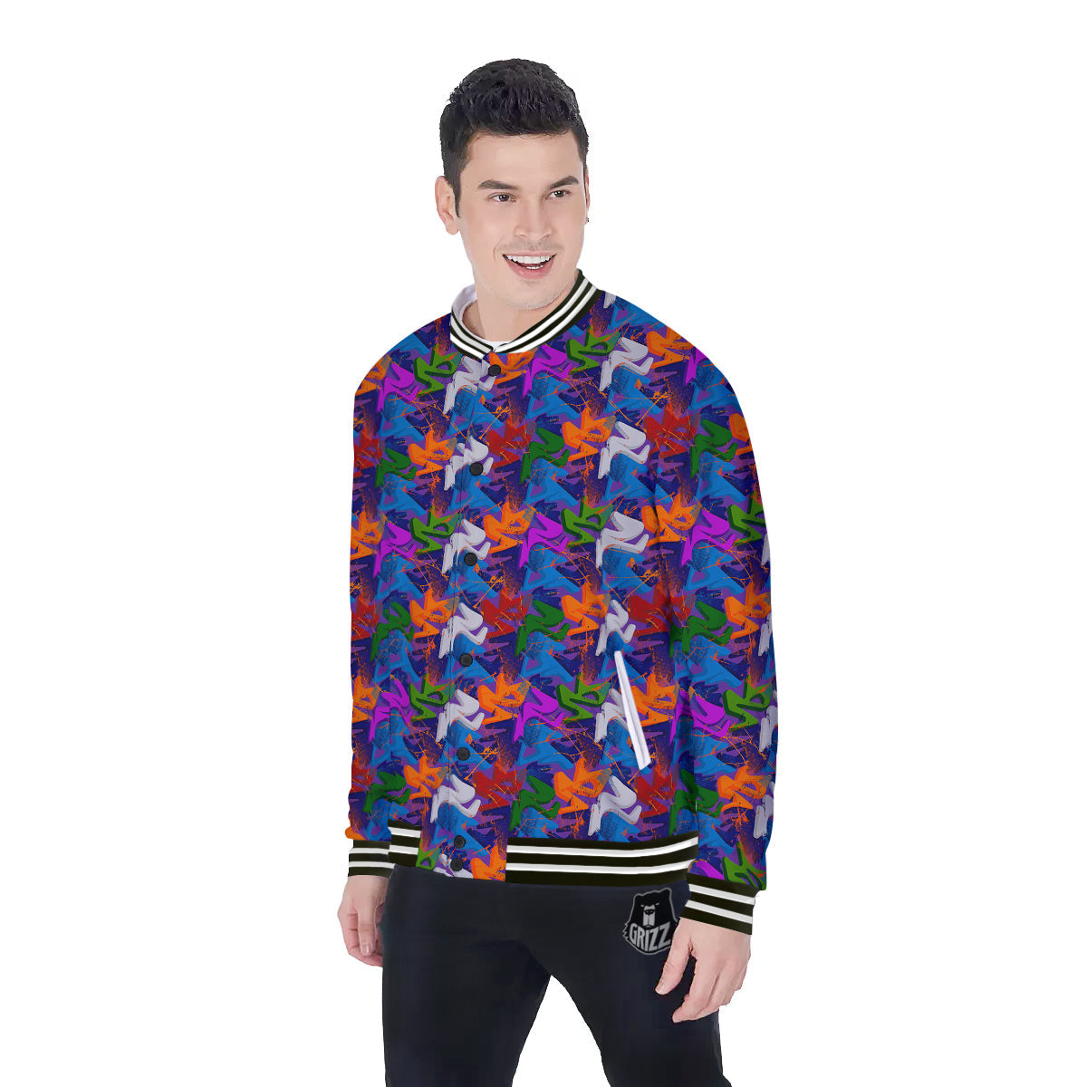Funky Abstract Print Pattern Baseball Jacket-grizzshop