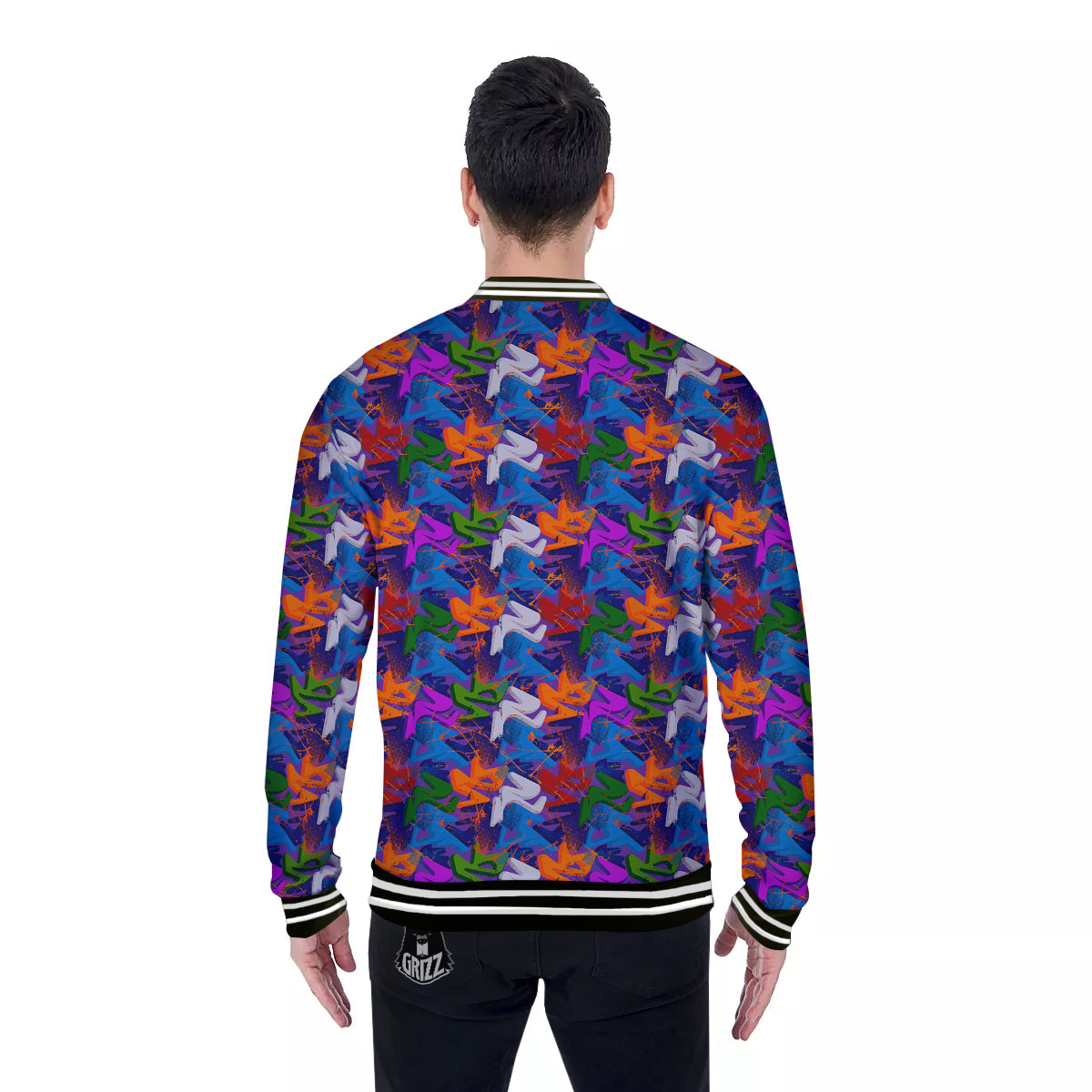 Funky Abstract Print Pattern Baseball Jacket-grizzshop