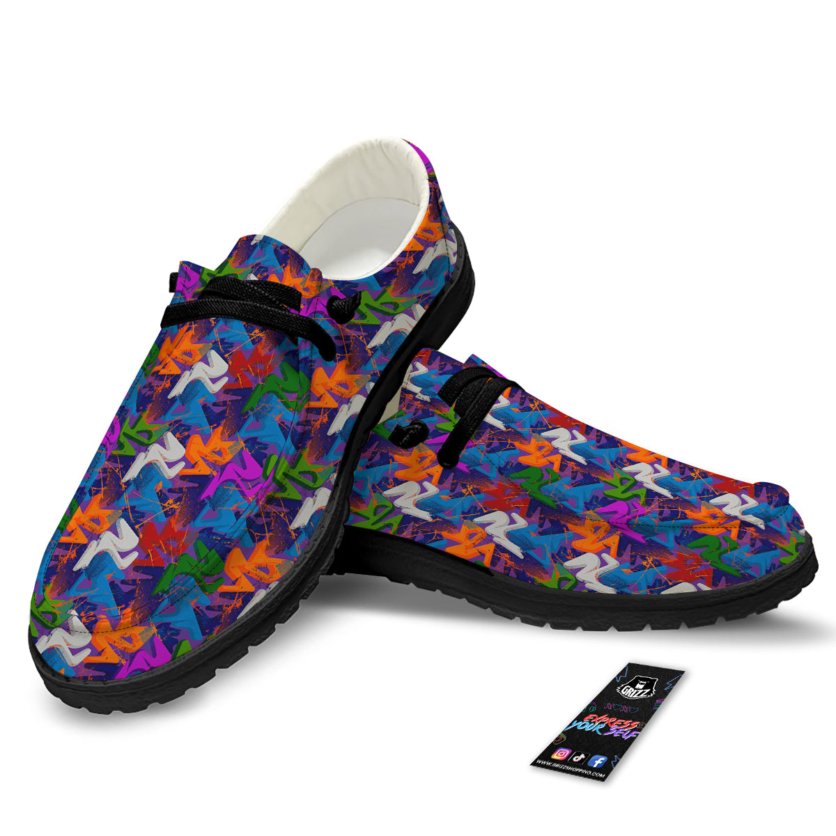 Funky Abstract Print Pattern Black Loafers-grizzshop