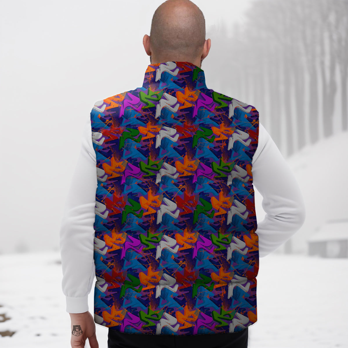Funky Abstract Print Pattern Down Vest-grizzshop