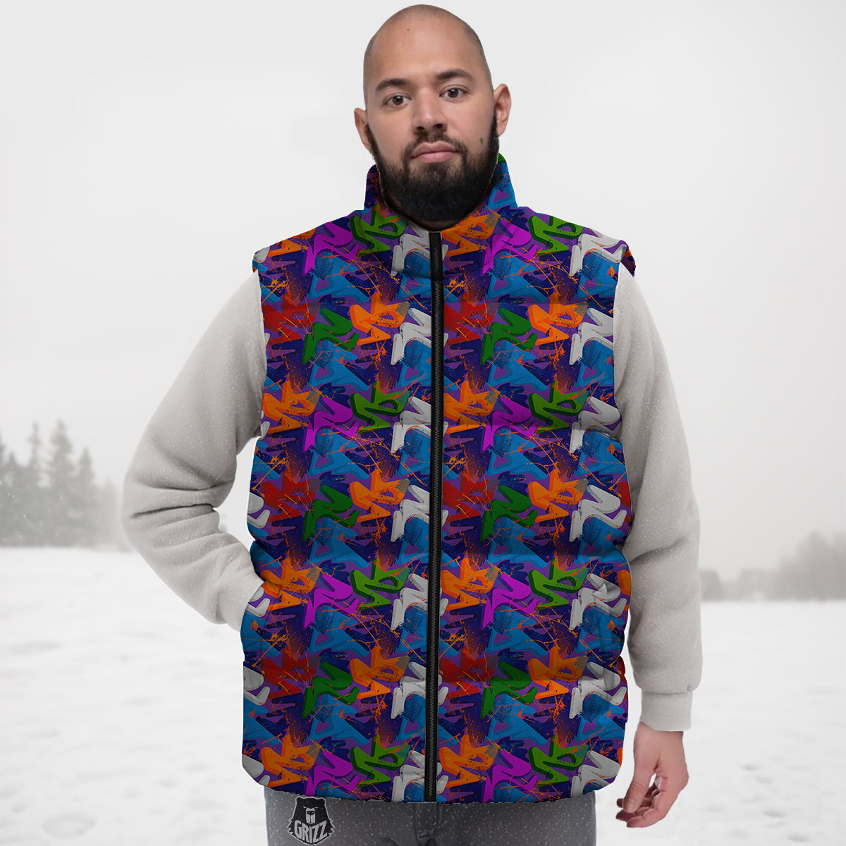 Funky Abstract Print Pattern Down Vest-grizzshop