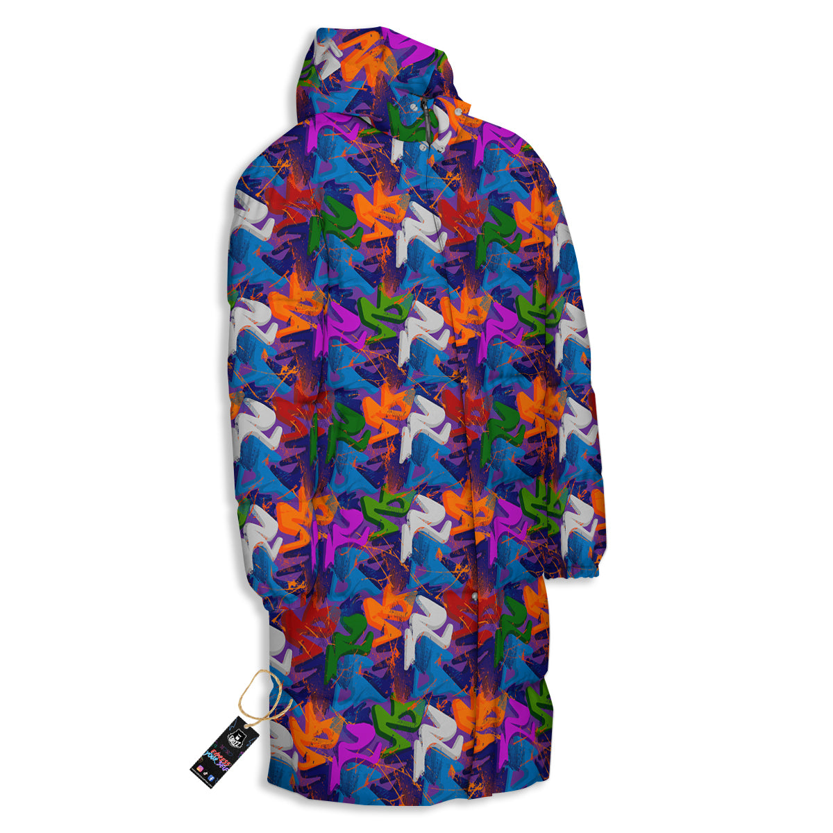 Funky Abstract Print Pattern Long Down Jacket-grizzshop