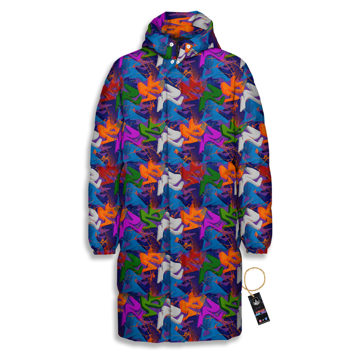 Funky Abstract Print Pattern Long Down Jacket-grizzshop