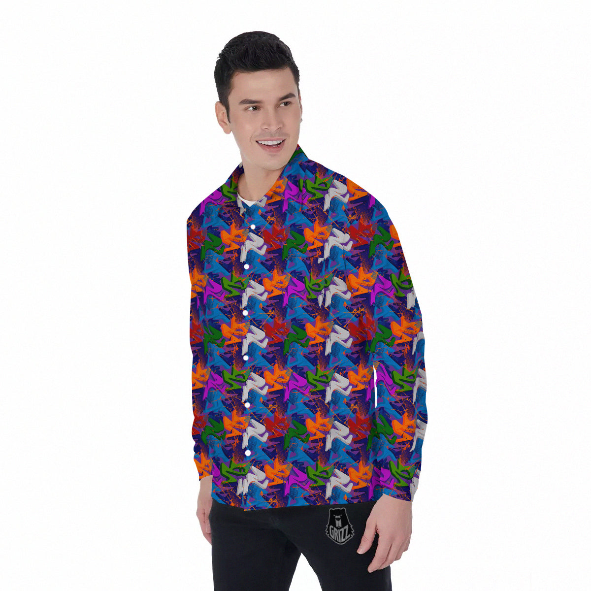 Funky Abstract Print Pattern Men's Long Sleeve Shirts-grizzshop