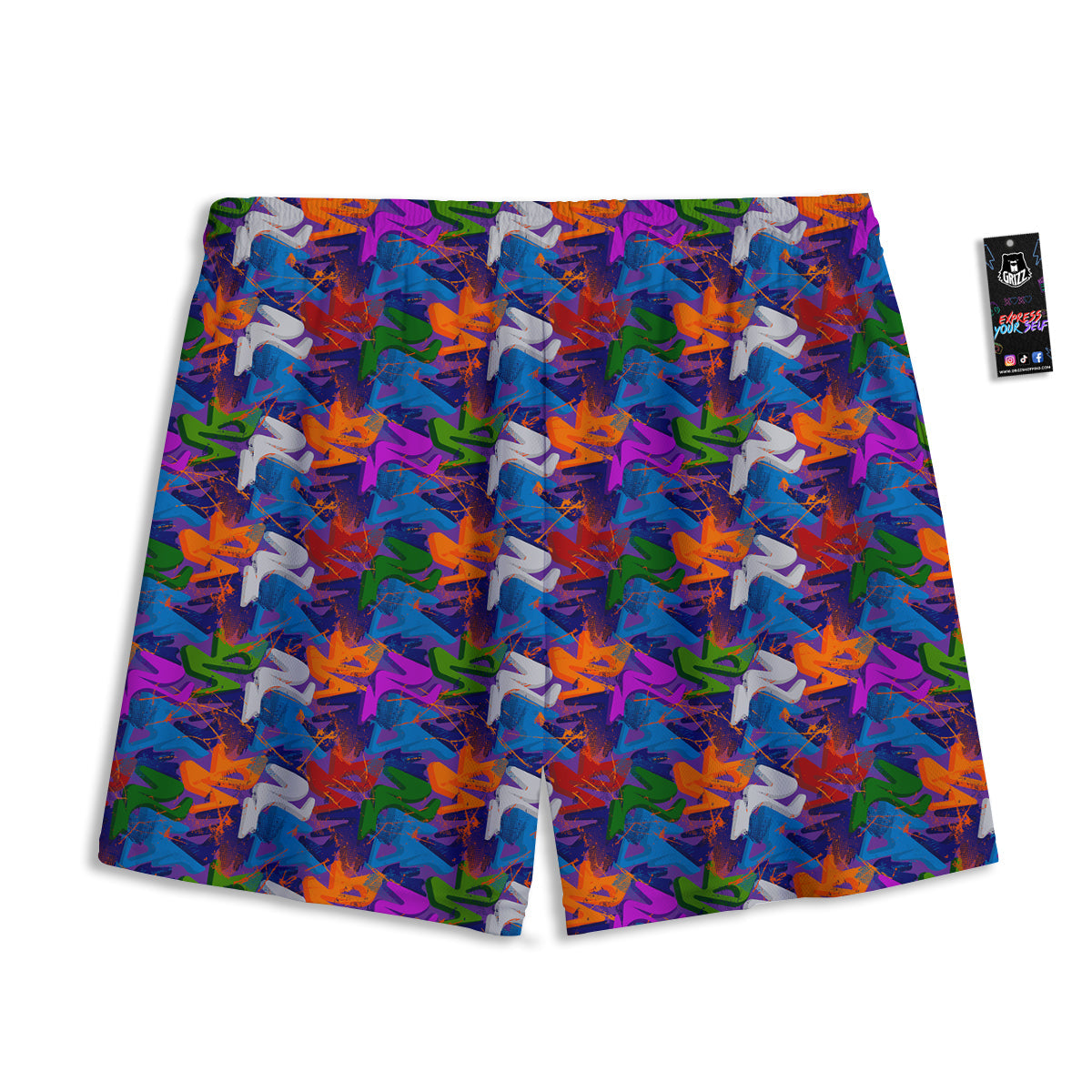 Funky Abstract Print Pattern Mesh Shorts-grizzshop