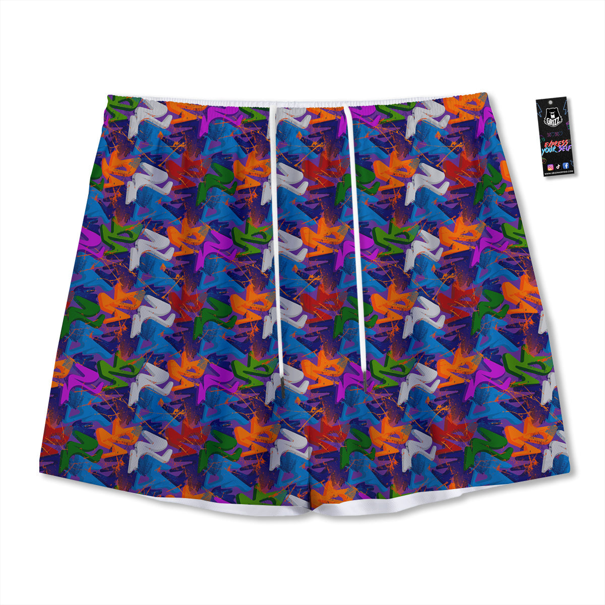 Funky Abstract Print Pattern Mesh Shorts-grizzshop