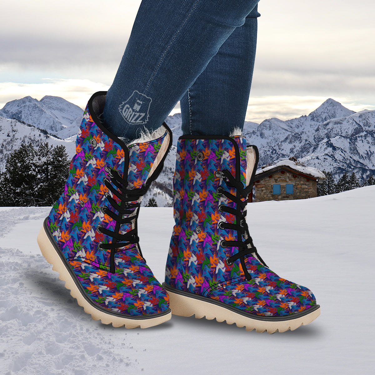 Funky Abstract Print Pattern Snow Boots-grizzshop