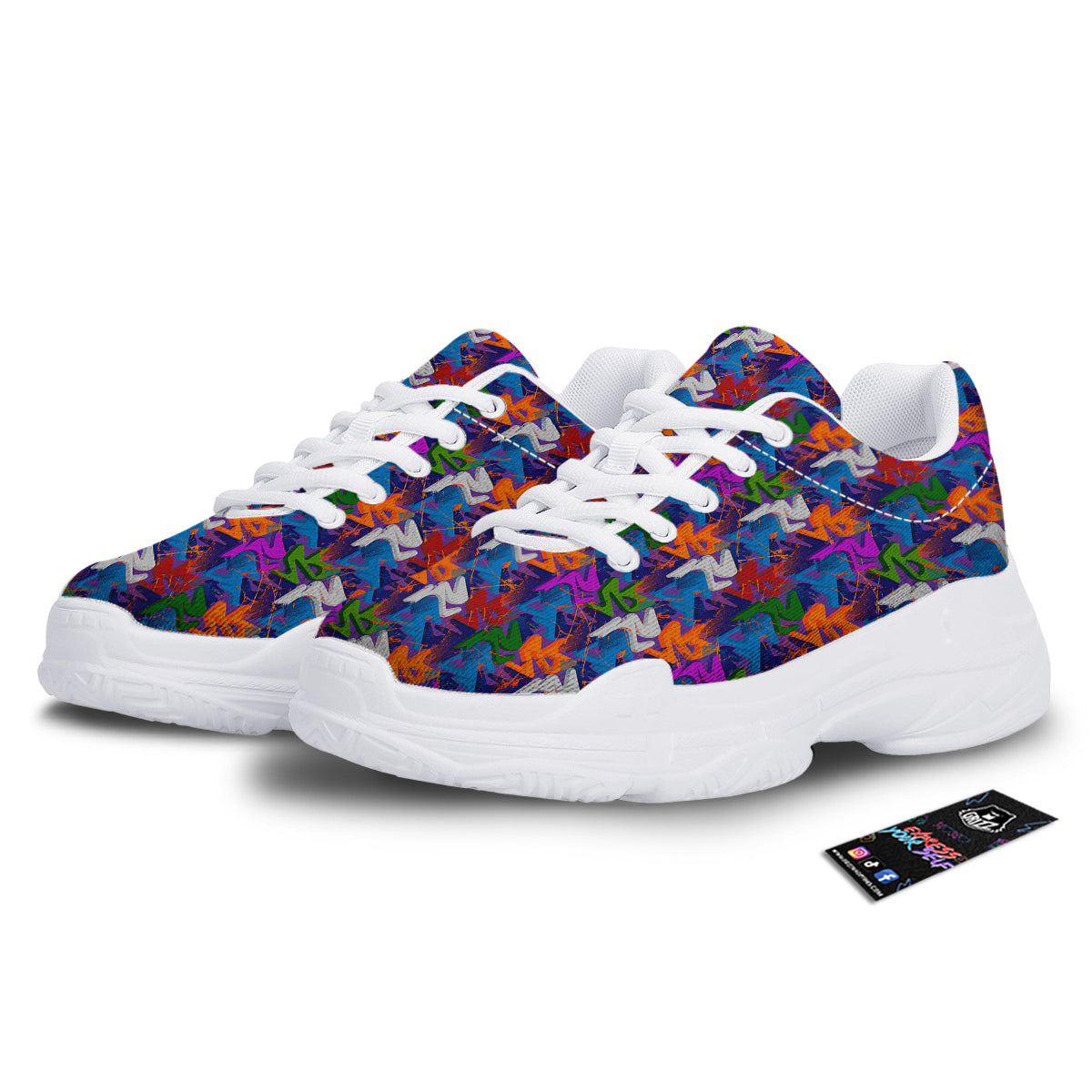 Funky Abstract Print Pattern White Chunky Shoes-grizzshop