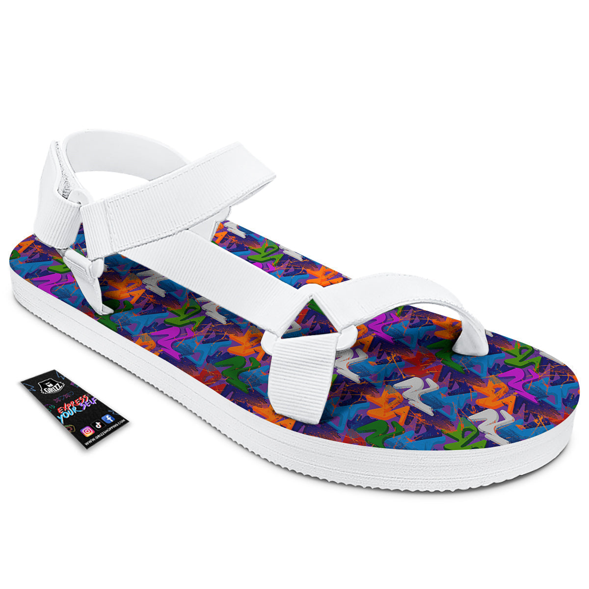 Funky Abstract Print Pattern White Open Toe Sandals-grizzshop