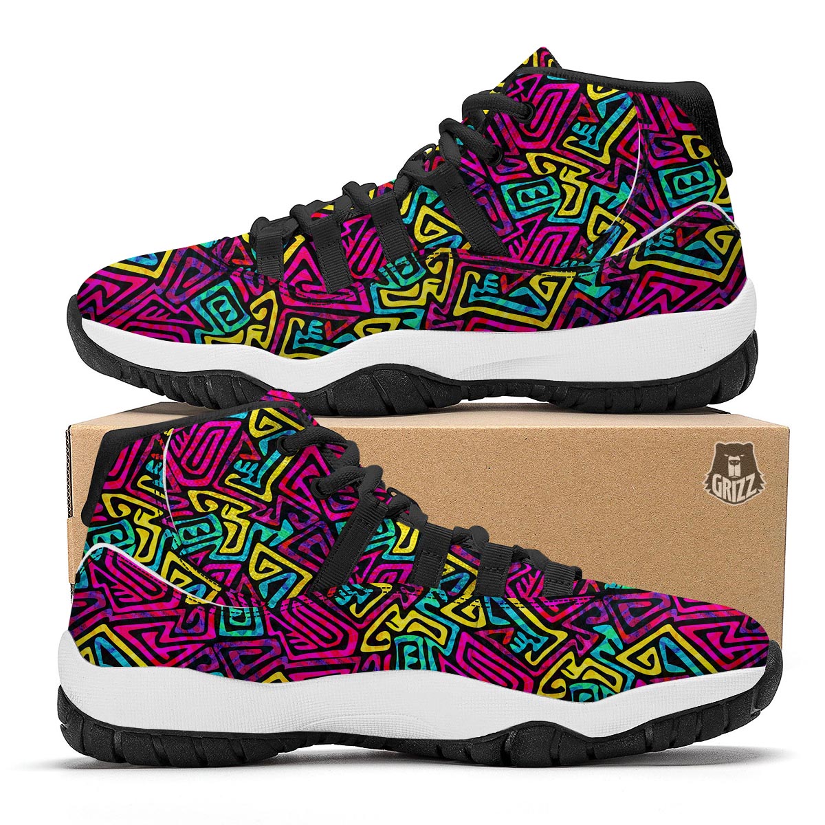 Funky Pattern Print Black Bball Shoes-grizzshop
