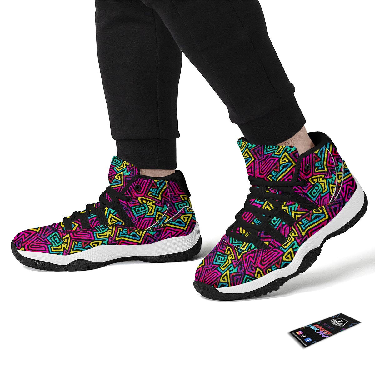 Funky Pattern Print Black Bball Shoes-grizzshop