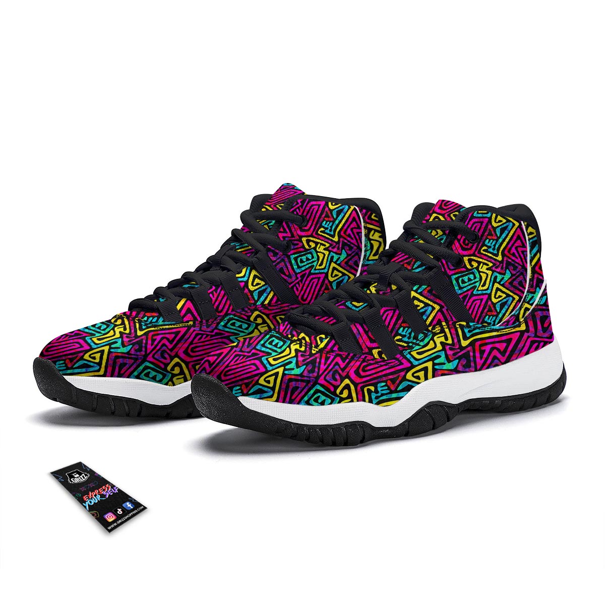 Funky Pattern Print Black Bball Shoes-grizzshop