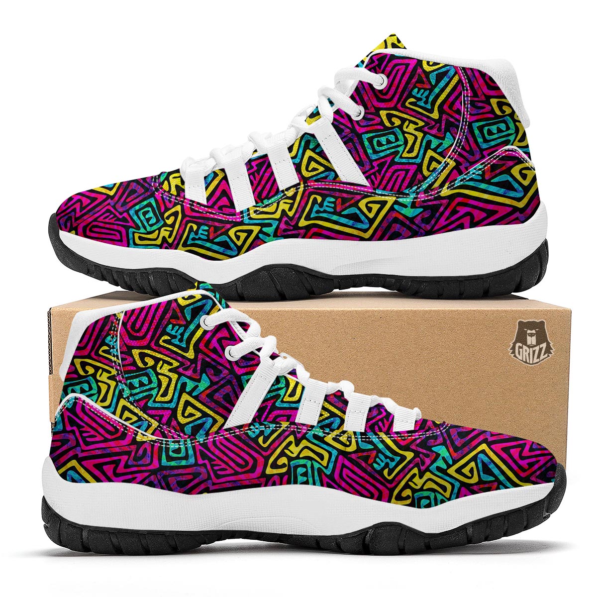 Funky Pattern Print White Bball Shoes-grizzshop