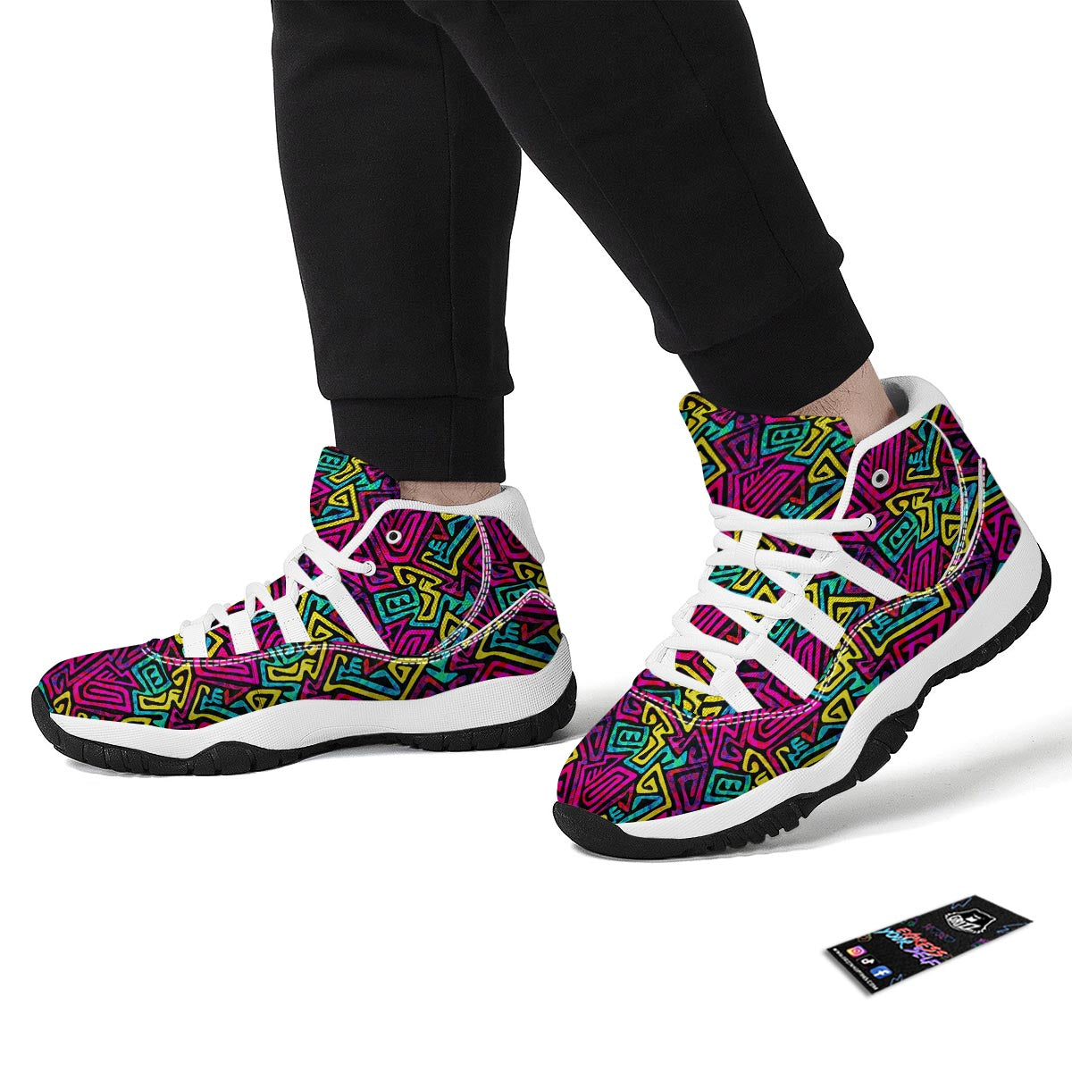 Funky Pattern Print White Bball Shoes-grizzshop