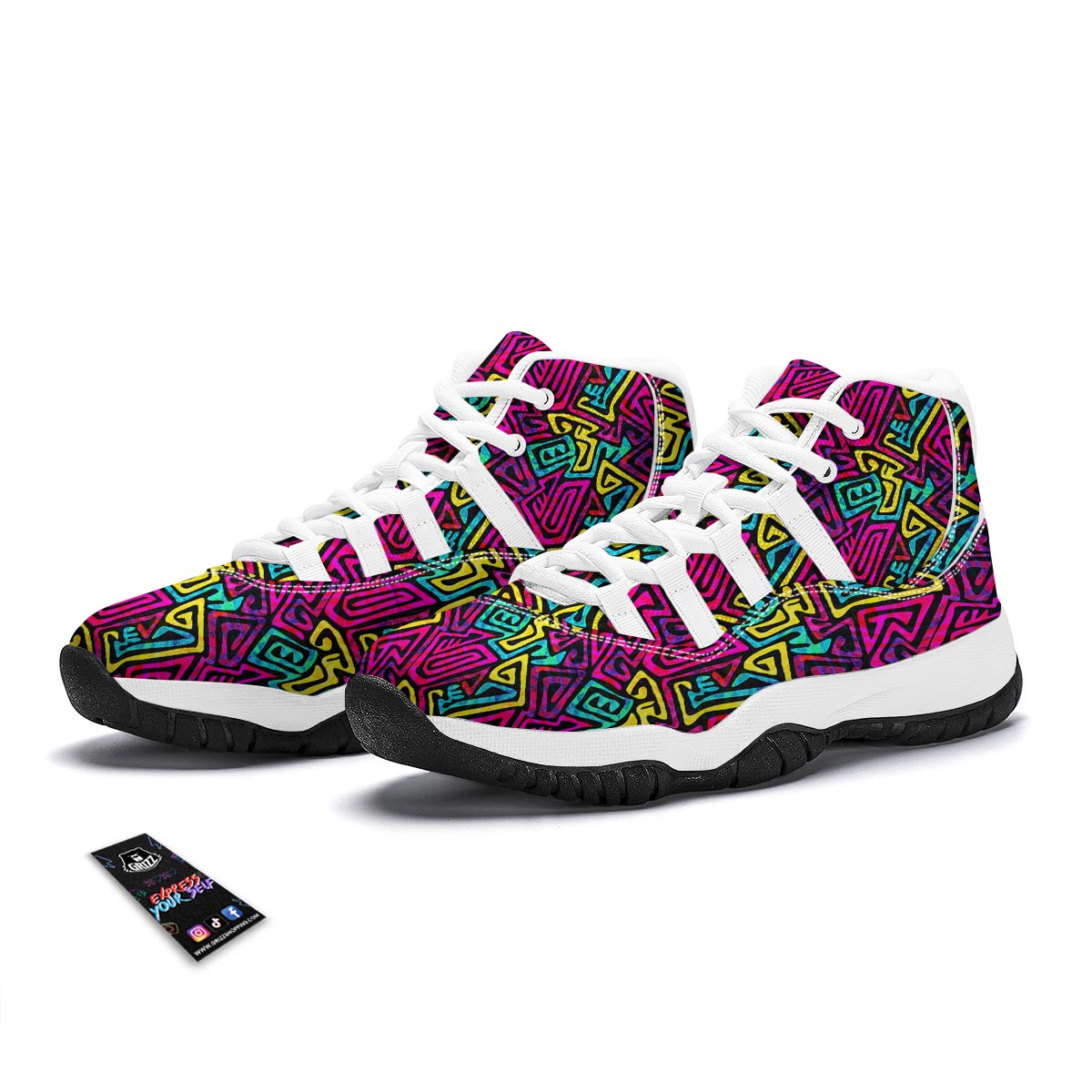 Funky Pattern Print White Bball Shoes-grizzshop