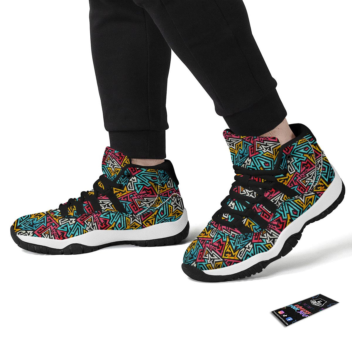 Funky Print Pattern Black Bball Shoes-grizzshop