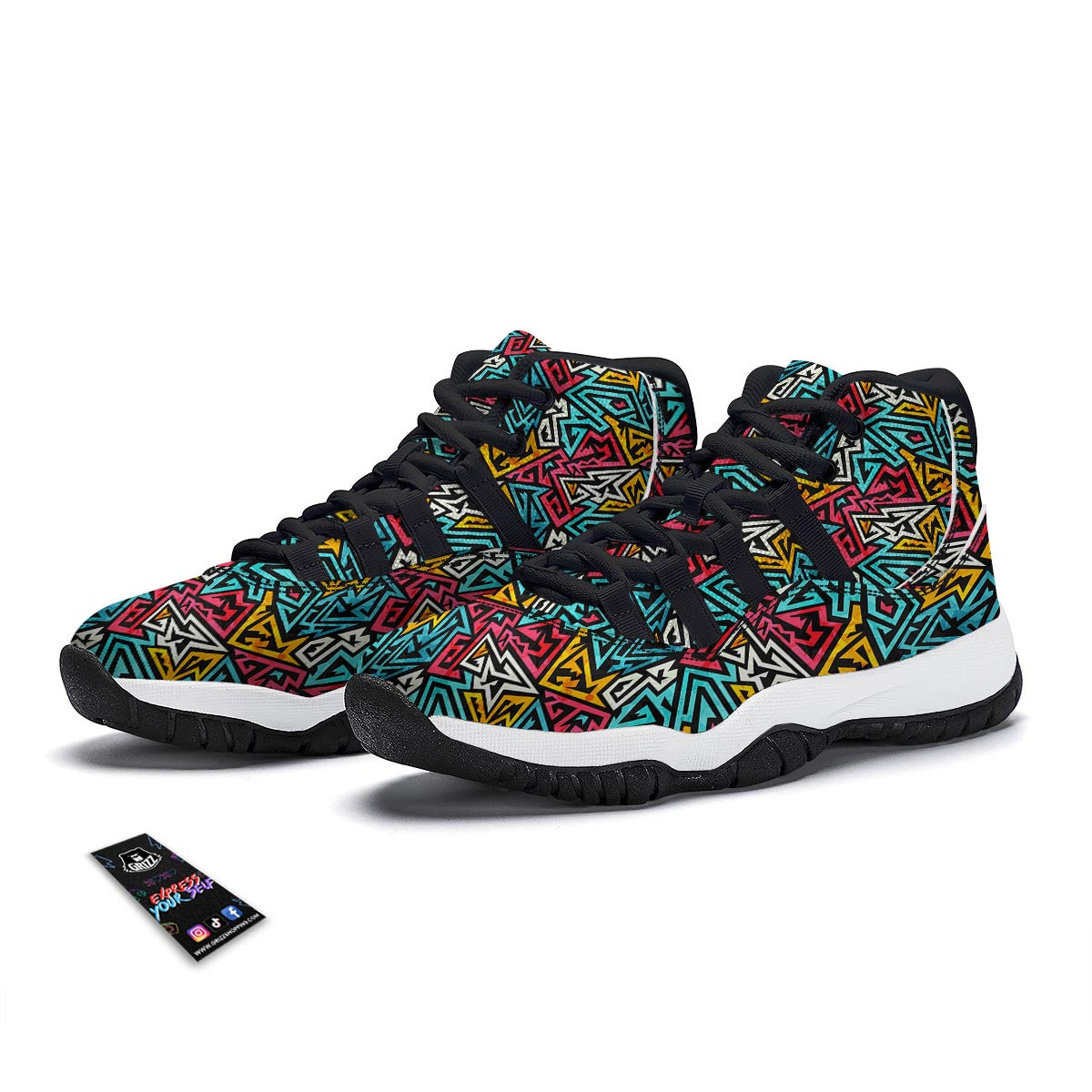 Funky Print Pattern Black Bball Shoes-grizzshop