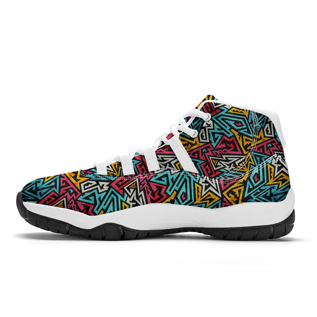 Funky Print Pattern White Bball Shoes-grizzshop