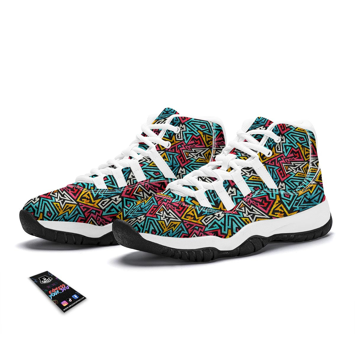 Funky Print Pattern White Bball Shoes-grizzshop