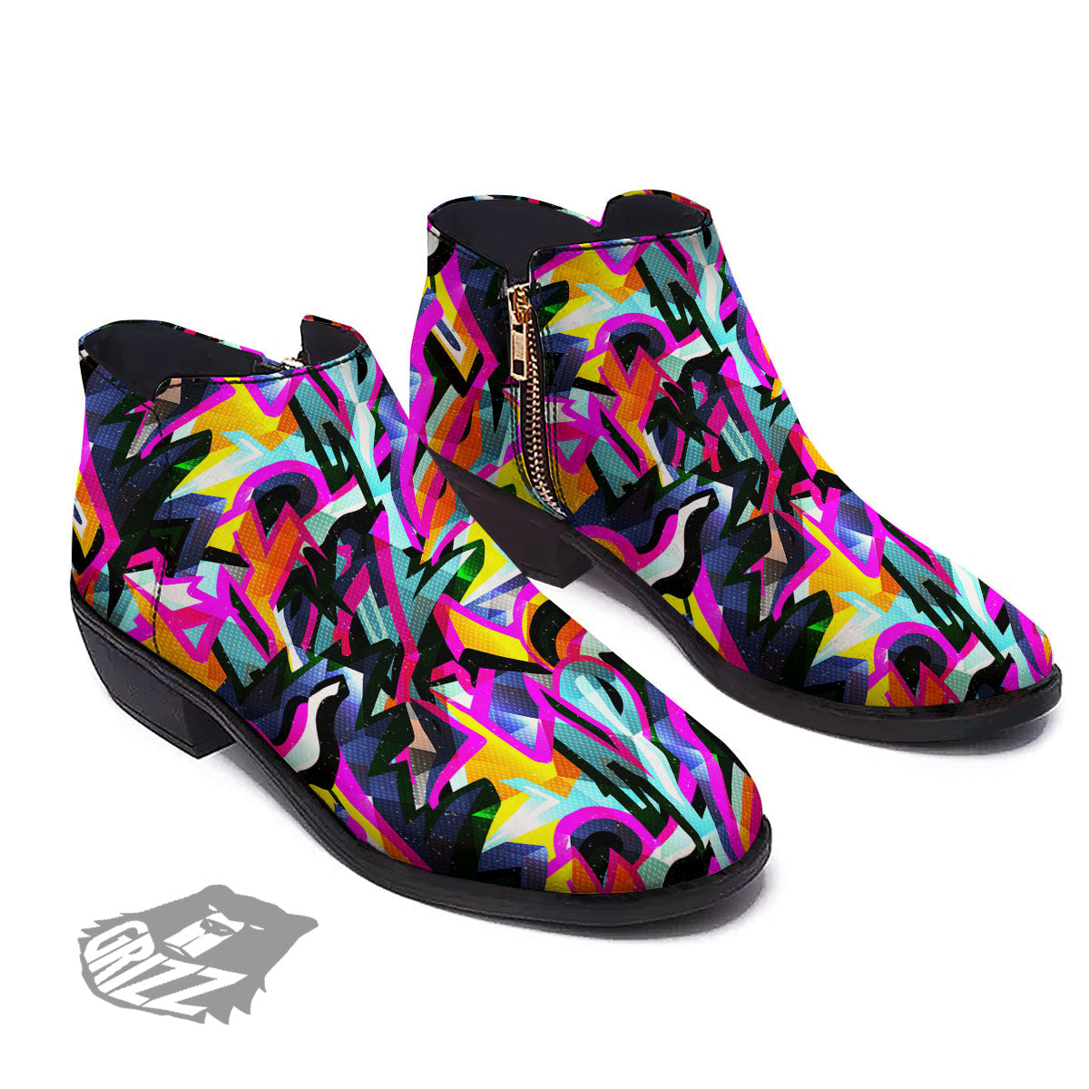 Funky Psychedelic Print Pattern Ankle Boots-grizzshop