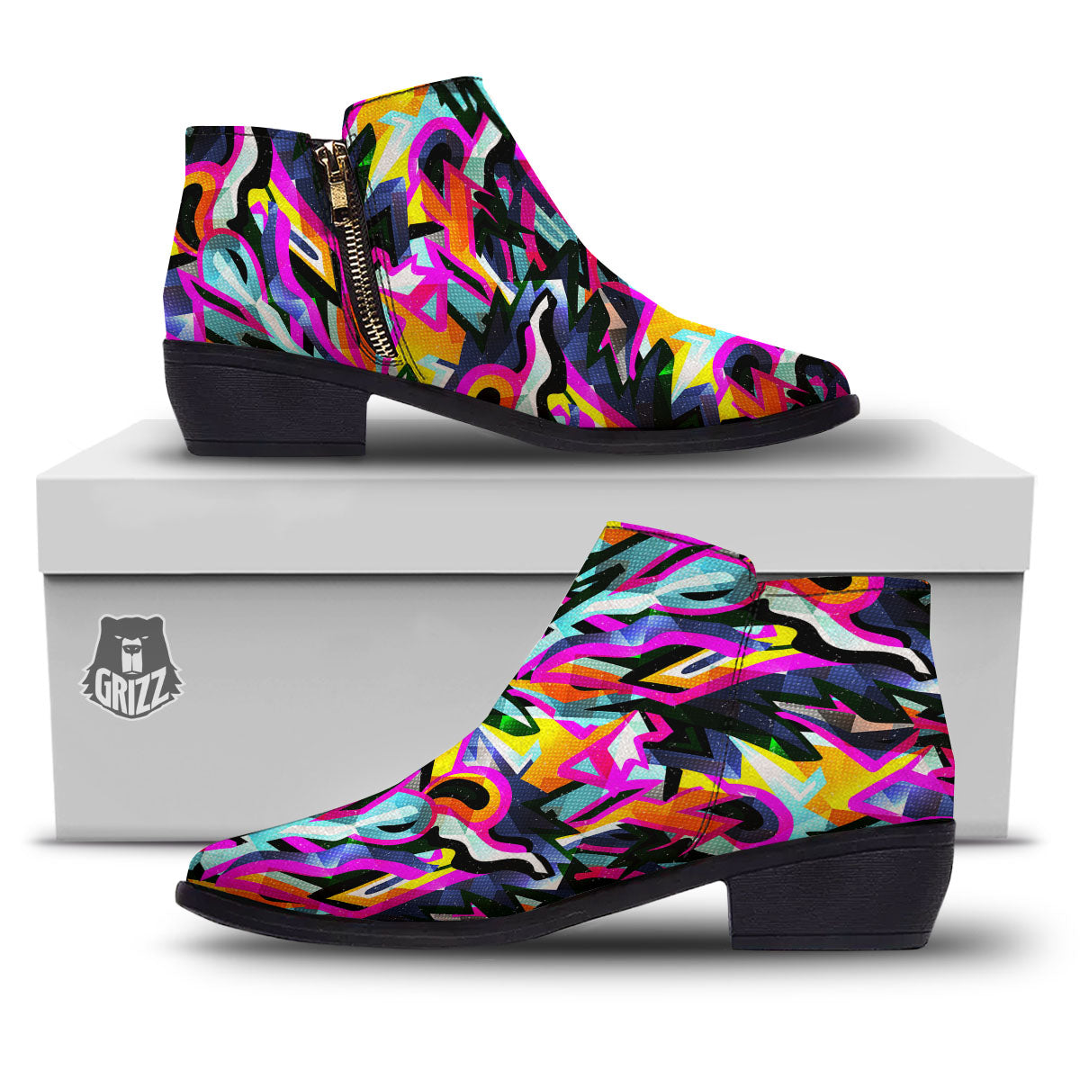 Funky Psychedelic Print Pattern Ankle Boots-grizzshop